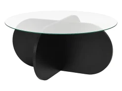 Mesa de centro con patas cruzadas y tablero de vidrio templado Ø75 cm - AERIS