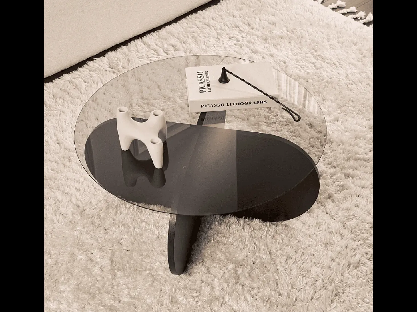 Mesa de centro con patas cruzadas y tablero de vidrio templado Ø75 cm - AERIS