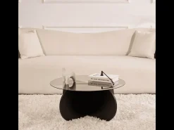 Mesa de centro con patas cruzadas y tablero de vidrio templado Ø75 cm - AERIS