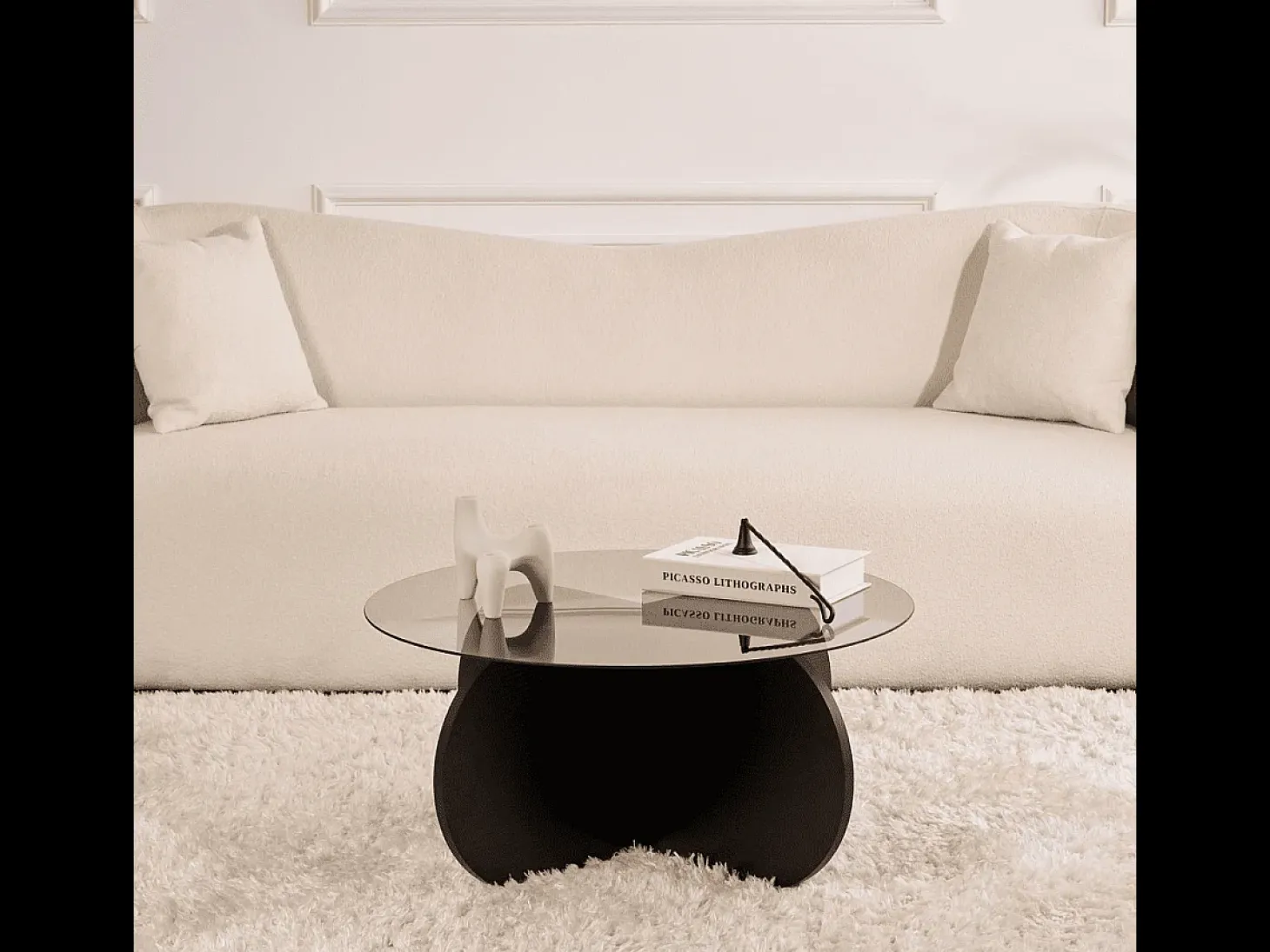 Mesa de centro con patas cruzadas y tablero de vidrio templado Ø75 cm - AERIS
