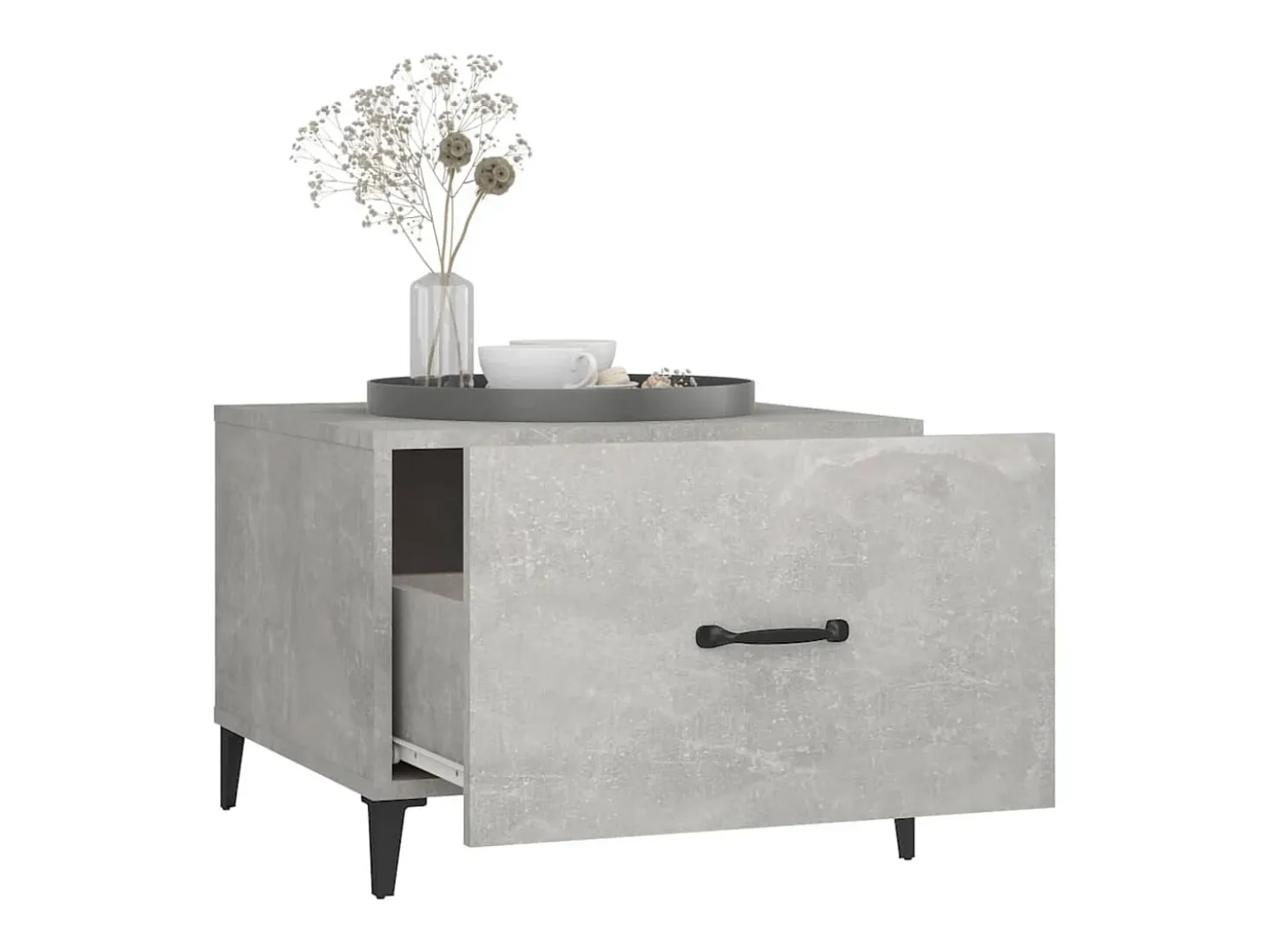 Mesa de centro con patas de metal gris hormigón 50x50x40 cm ES58738