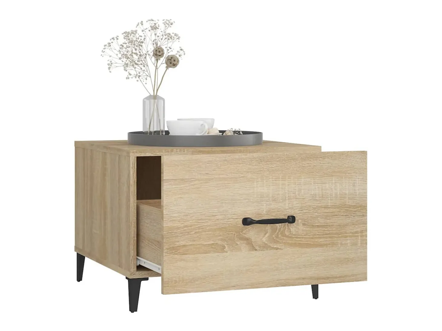 Mesa de centro con patas de metal 2 uds roble Sonoma 50x50x40cm ES23512