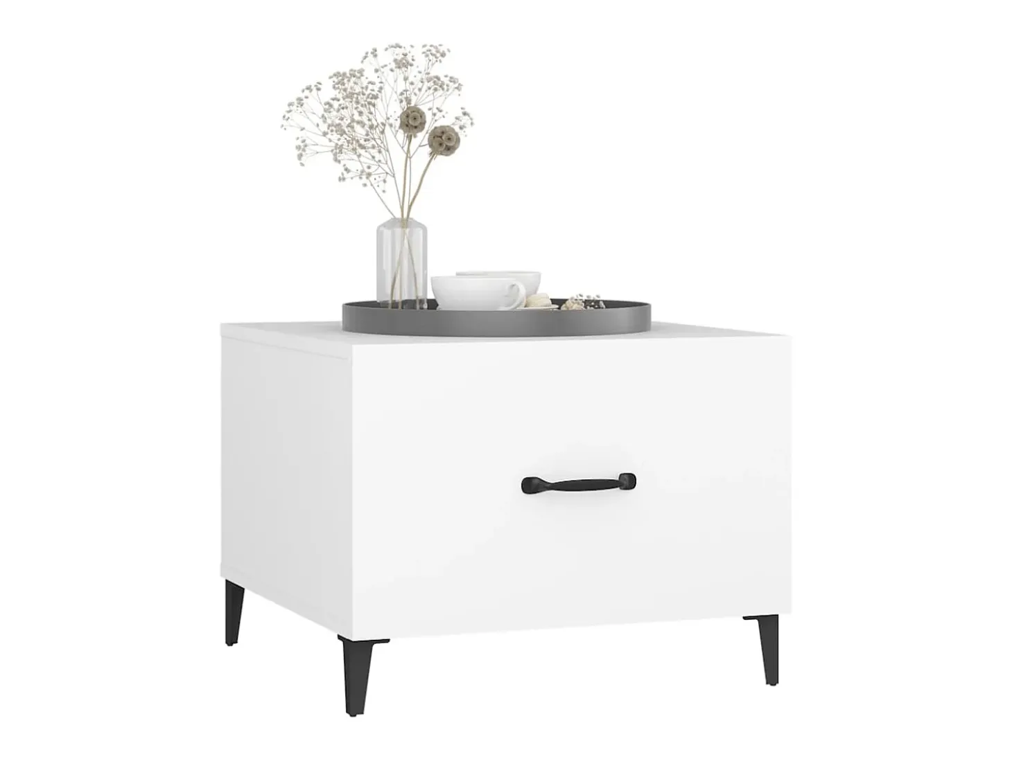 Mesa de centro con patas de metal blanco 50x50x40 cm ES92408