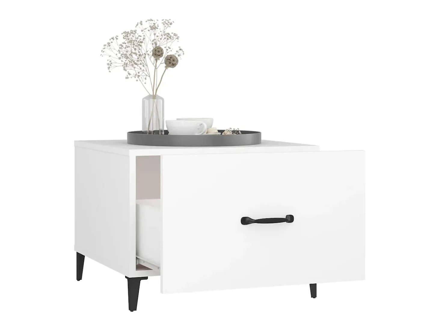 Mesa de centro con patas de metal blanco 50x50x40 cm ES92408