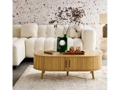 Mesa de centro con puertas correderas y efecto madera natural