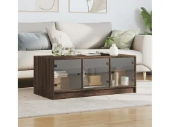 Mesa de centro con puertas de vidrio marrón roble 102x50x42 cm