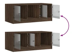 Mesa de centro con puertas de vidrio marrón roble 102x50x42 cm
