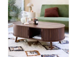 Mesa de centro con puertas correderas y efecto madera nogal
