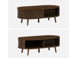 Mesa de centro con puertas correderas y efecto madera nogal