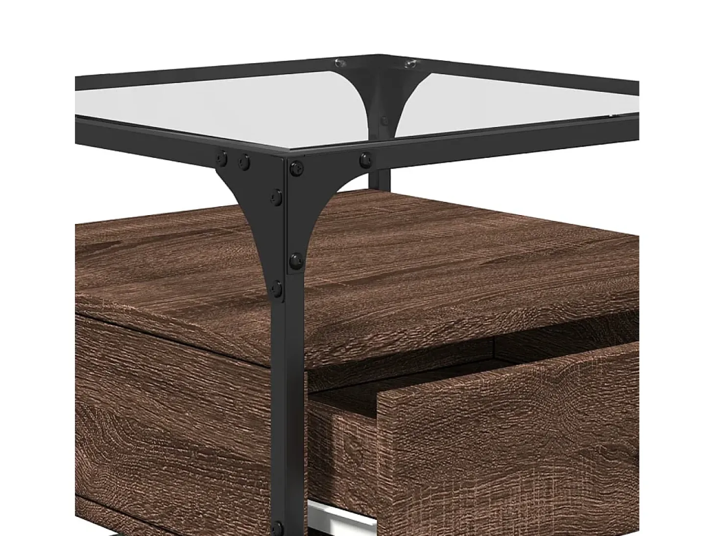 Mesa de centro con puertas de vidrio marrón roble 50x50x45 cm