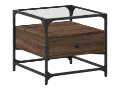 Mesa de centro con puertas de vidrio marrón roble 50x50x45 cm