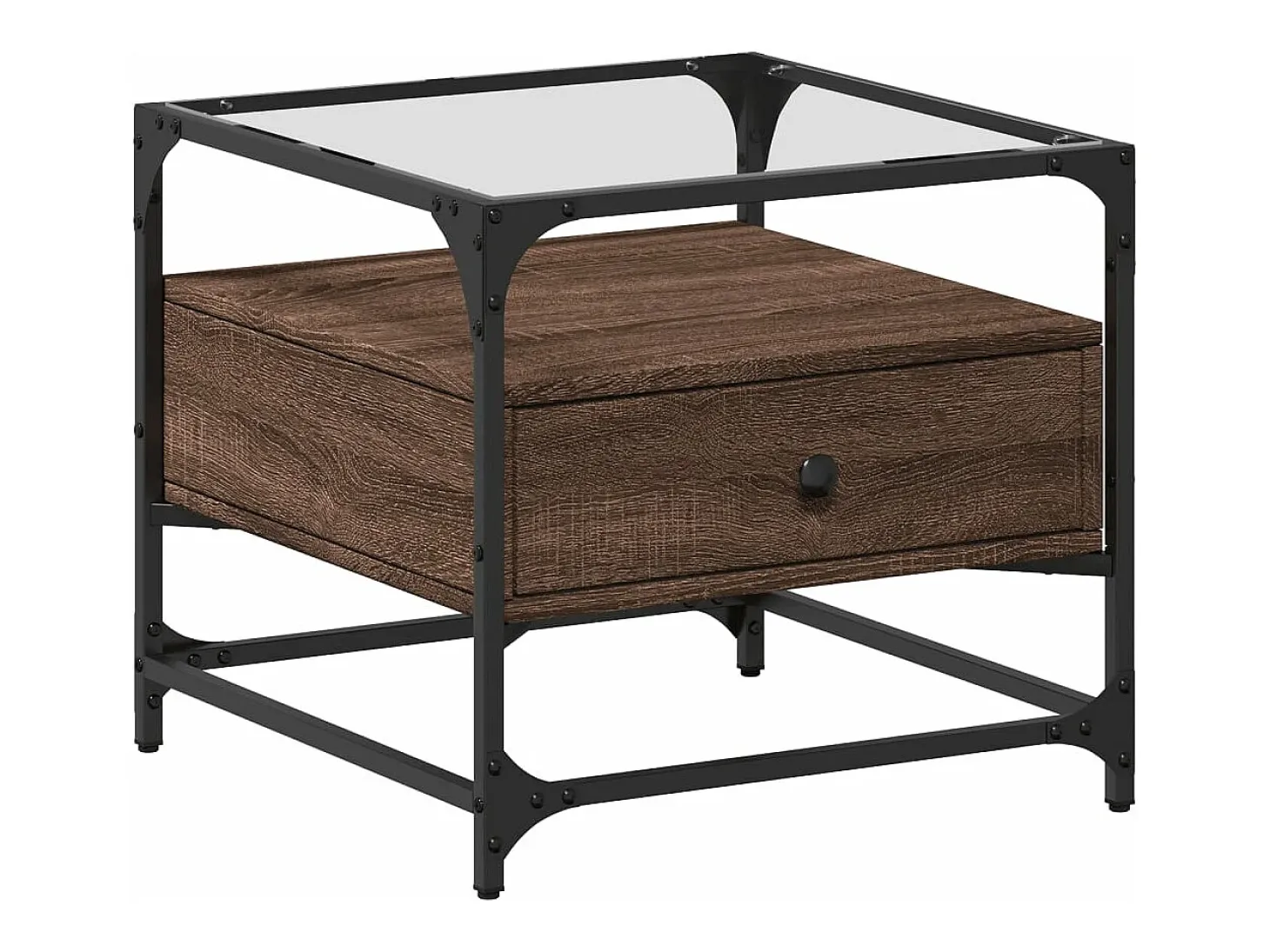 Mesa de centro con puertas de vidrio marrón roble 50x50x45 cm