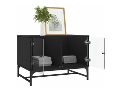 Mesa de centro con puertas de vidrio negra 68,5x50x50 cm