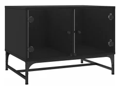 Mesa de centro con puertas de vidrio negra 68,5x50x50 cm