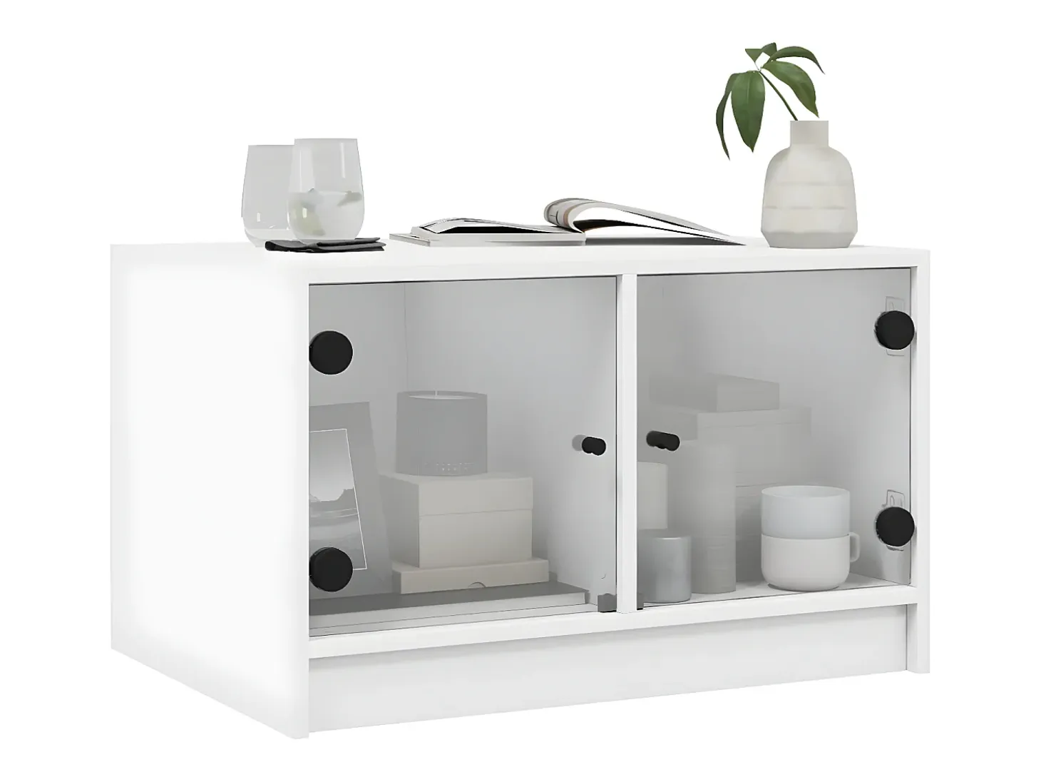 Mesa de centro con puertas de vidrio blanca 68x50x42 cm