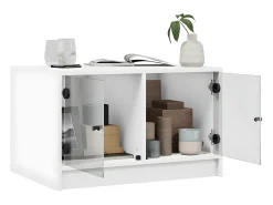 Mesa de centro con puertas de vidrio blanca 68x50x42 cm