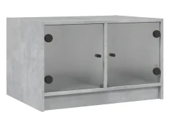 Mesa de centro con puertas de vidrio grs hormigón 68x50x42 cm