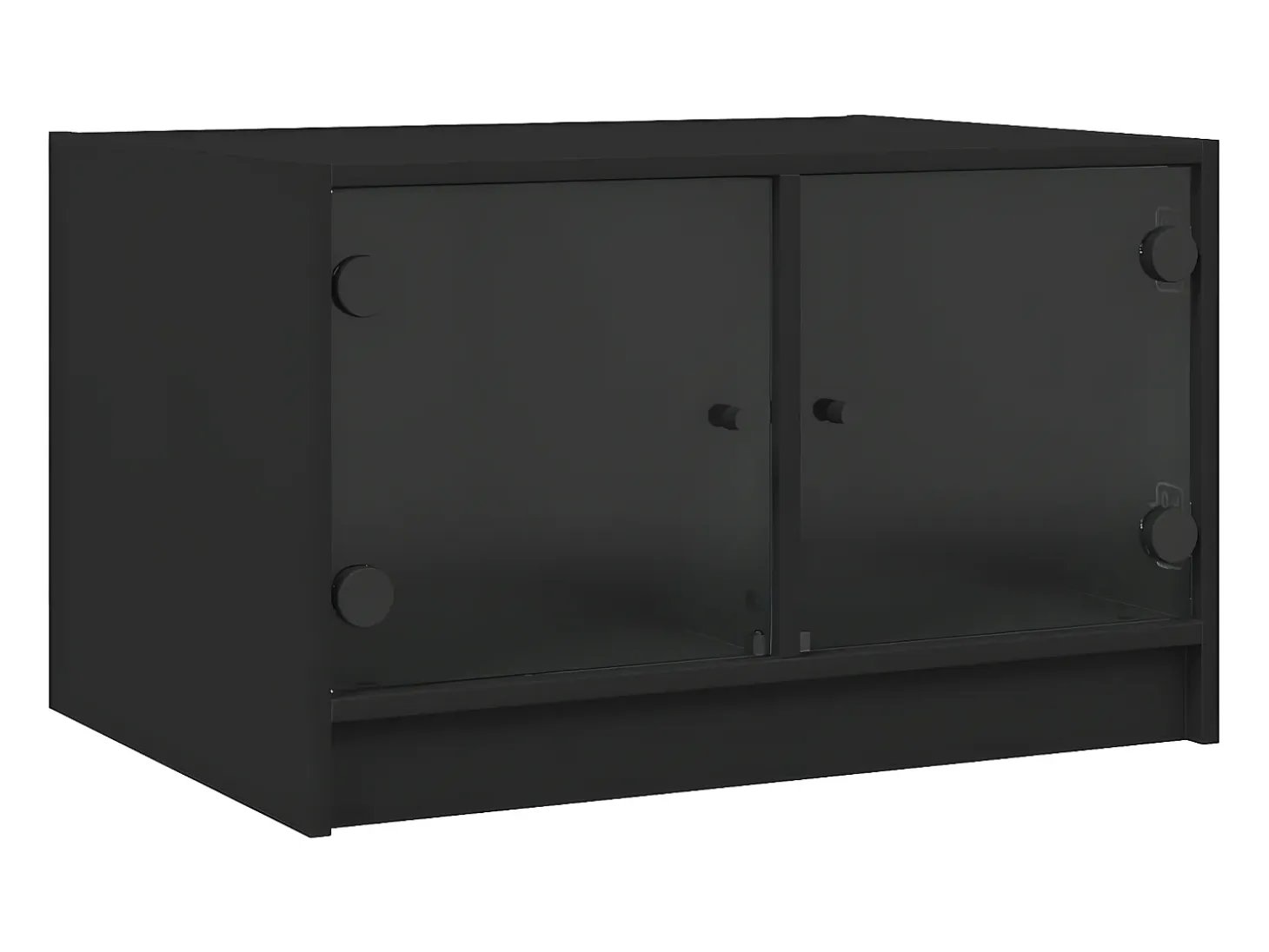 Mesa de centro con puertas de vidrio negra 68x50x42 cm