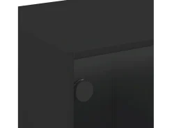 Mesa de centro con puertas de vidrio negra 68x50x42 cm
