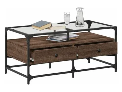Mesa de centro con puertas de vidrio marrón roble 68,5x50x50 cm