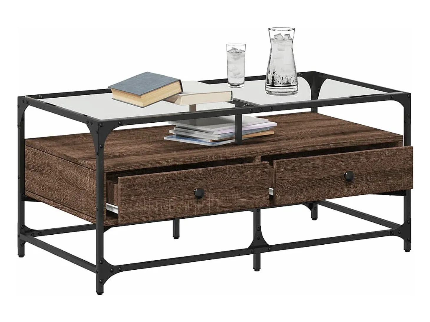 Mesa de centro con puertas de vidrio marrón roble 68,5x50x50 cm