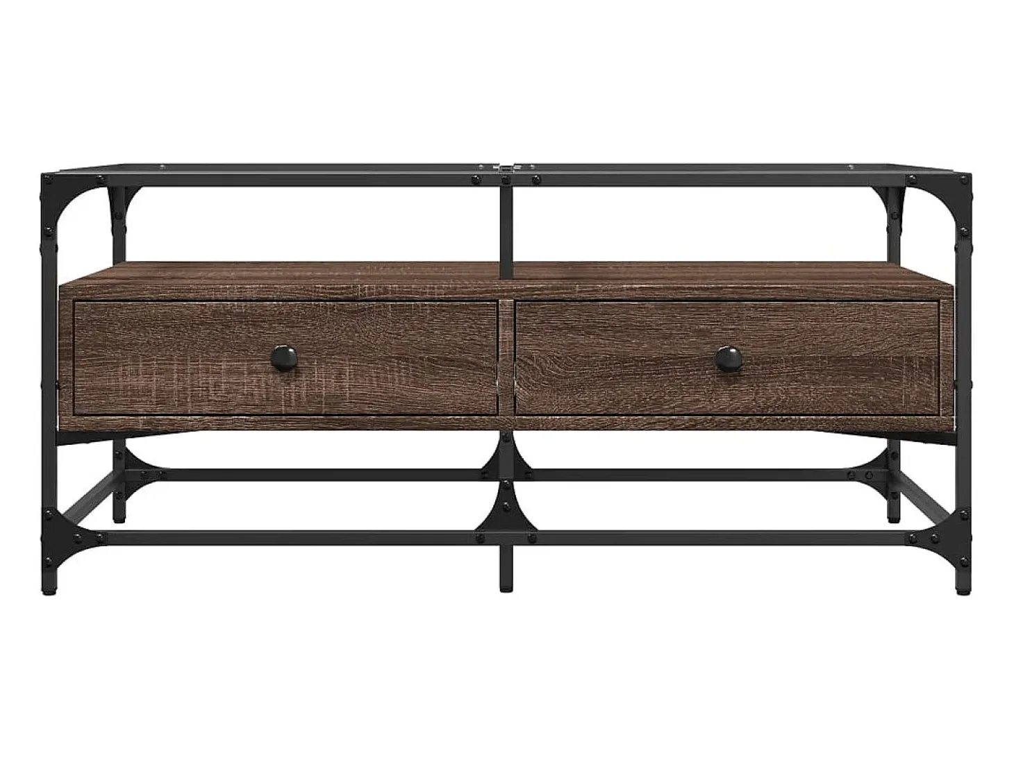 Mesa de centro con puertas de vidrio marrón roble 68,5x50x50 cm