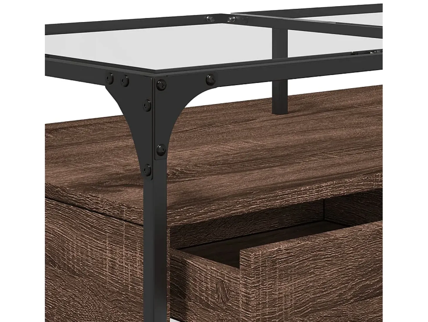 Mesa de centro con puertas de vidrio marrón roble 68,5x50x50 cm