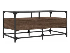 Mesa de centro con puertas de vidrio marrón roble 68,5x50x50 cm