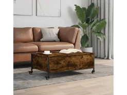 Mesa de centro con ruedas madera ingeniería roble 91x55x34 cm