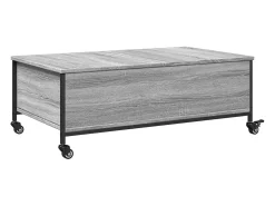 Mesa de centro con ruedas madera ingeniería gris 91x55x34 cm