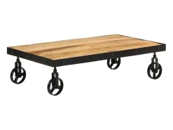 Mesa de centro con ruedas madera maciza de mango 100x55x26 cm