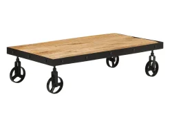 Mesa de centro con ruedas madera maciza de mango 100x55x26 cm