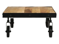 Mesa de centro con ruedas madera maciza de mango 100x55x26 cm