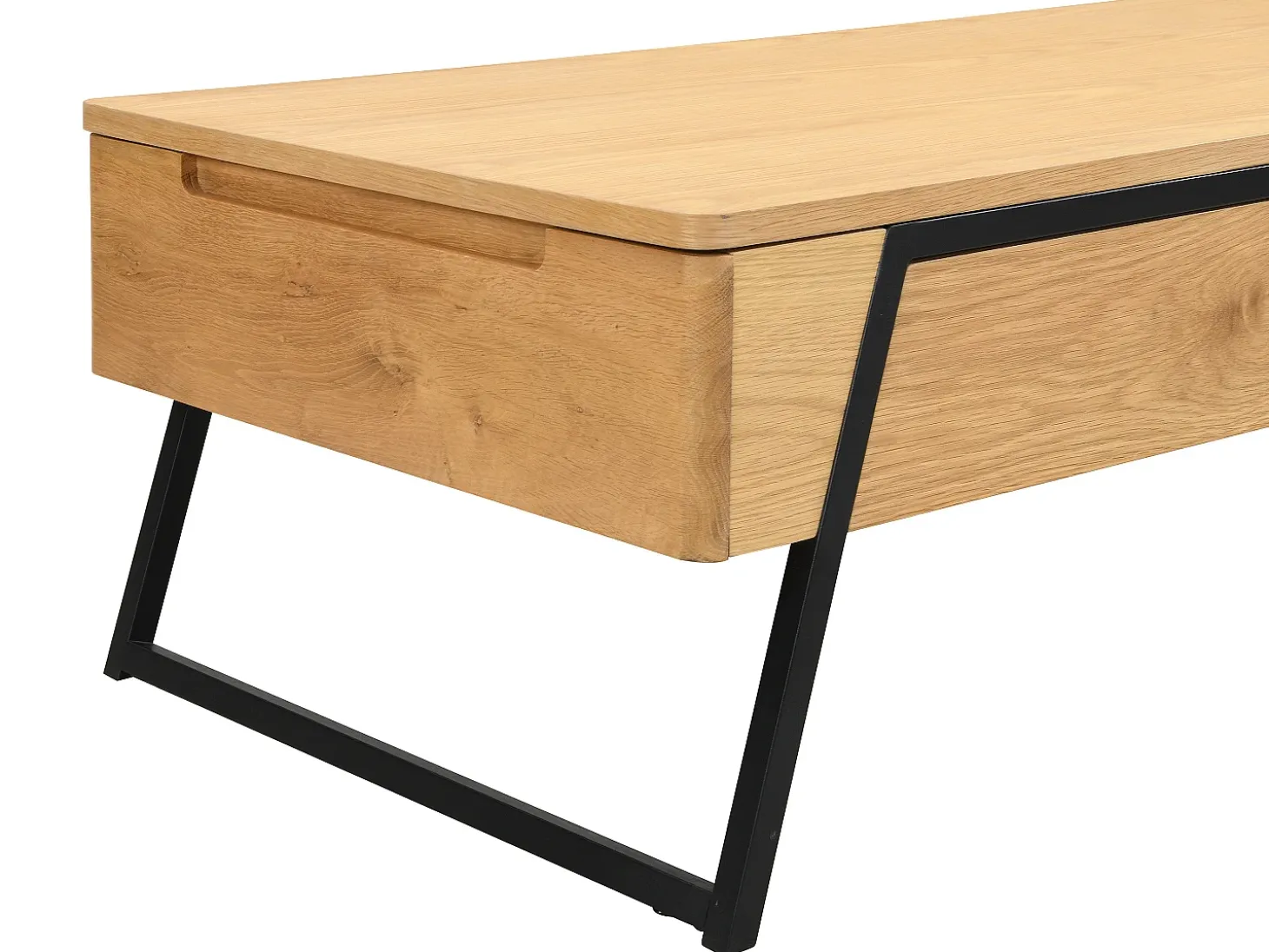 Mesa de centro con tablero elevable chapado en roble - Natural - EBENORA