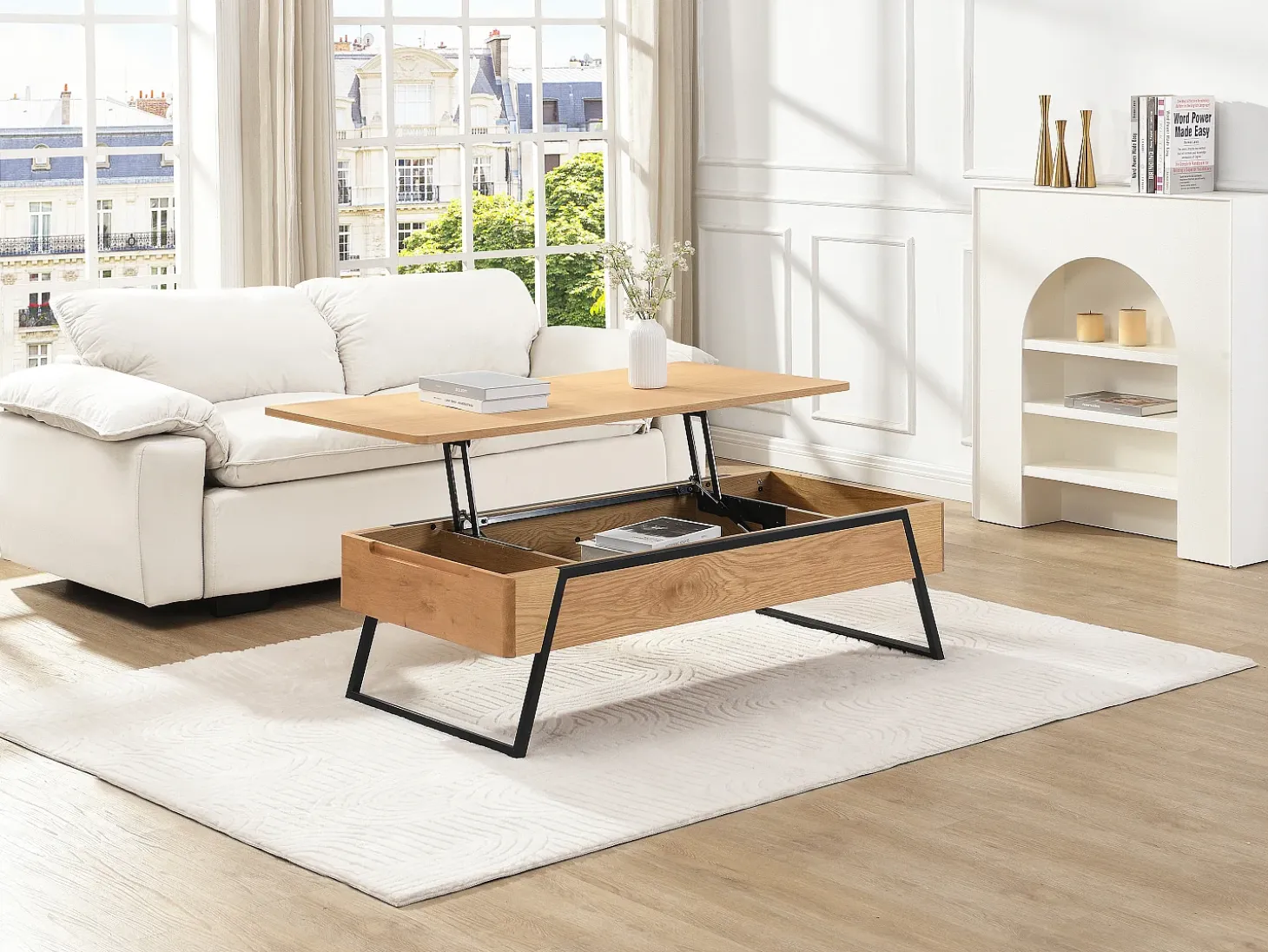 Mesa de centro con tablero elevable chapado en roble - Natural - EBENORA