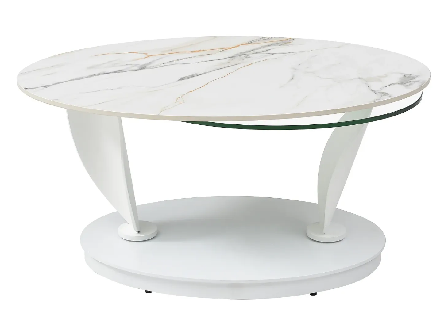 Mesa de centro con tableros pivotantes de cerámica, vidrio templado y metal - Blanco - MANEYA
