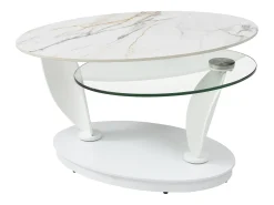 Mesa de centro con tableros pivotantes de cerámica, vidrio templado y metal - Blanco - MANEYA