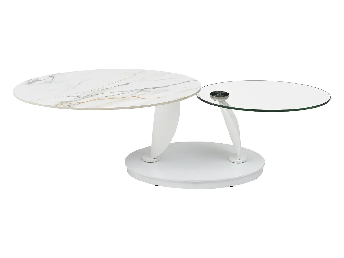 Mesa de centro con tableros pivotantes de cerámica, vidrio templado y metal - Blanco - MANEYA