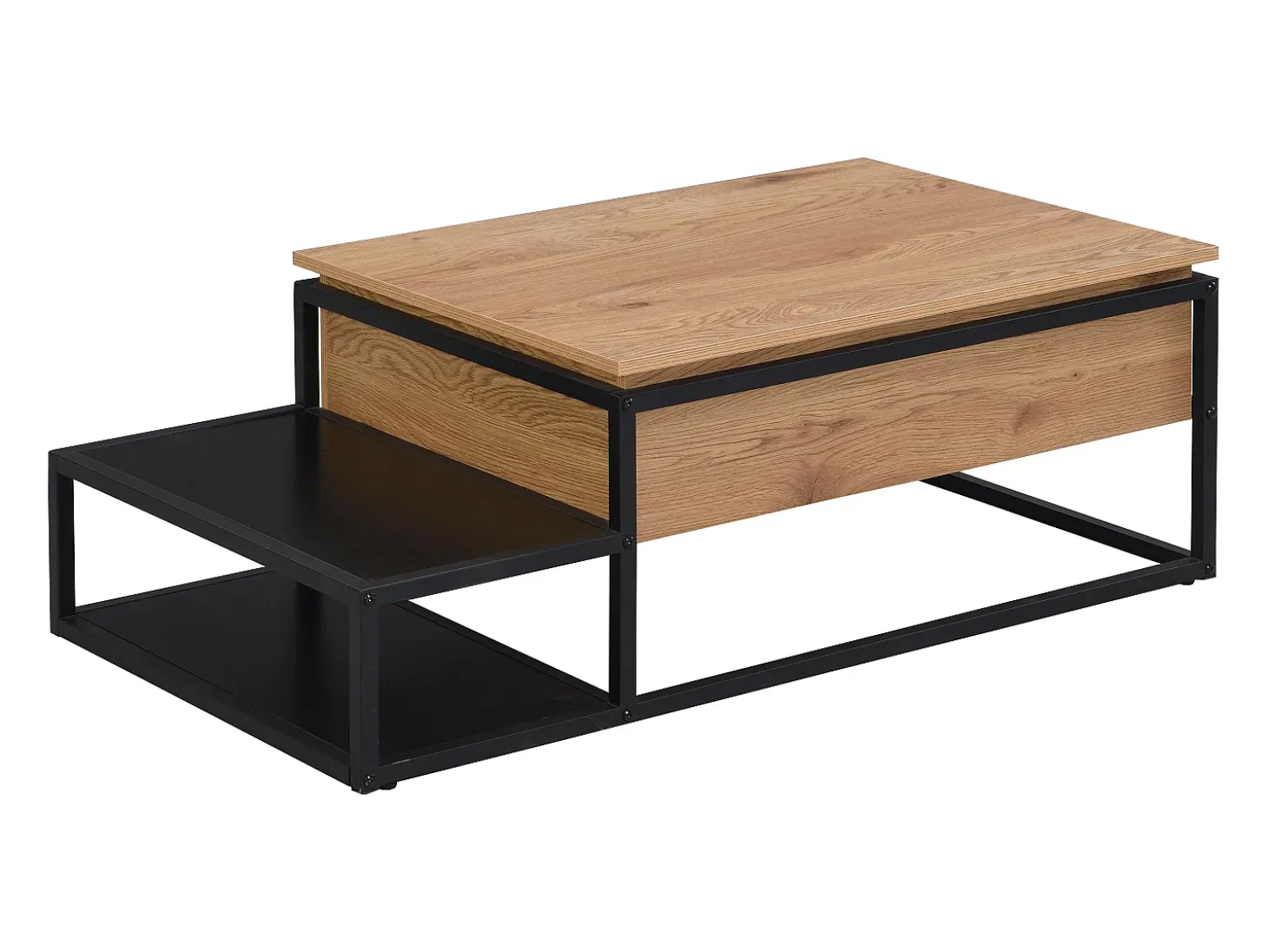 Mesa de centro con tablero elevable - MDF y metal - Natural y negro - LUTESA