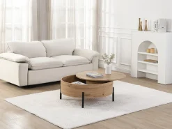 Mesa de centro con tablero giratorio en MDF y acero - Natural - YEMELIA