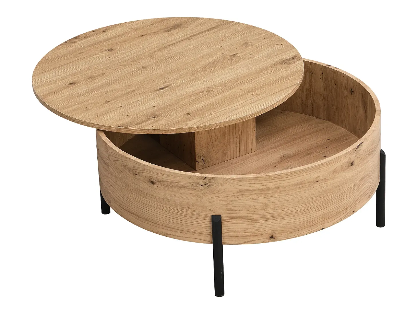 Mesa de centro con tablero giratorio en MDF y acero - Natural - YEMELIA