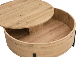 Mesa de centro con tablero giratorio en MDF y acero - Natural - YEMELIA
