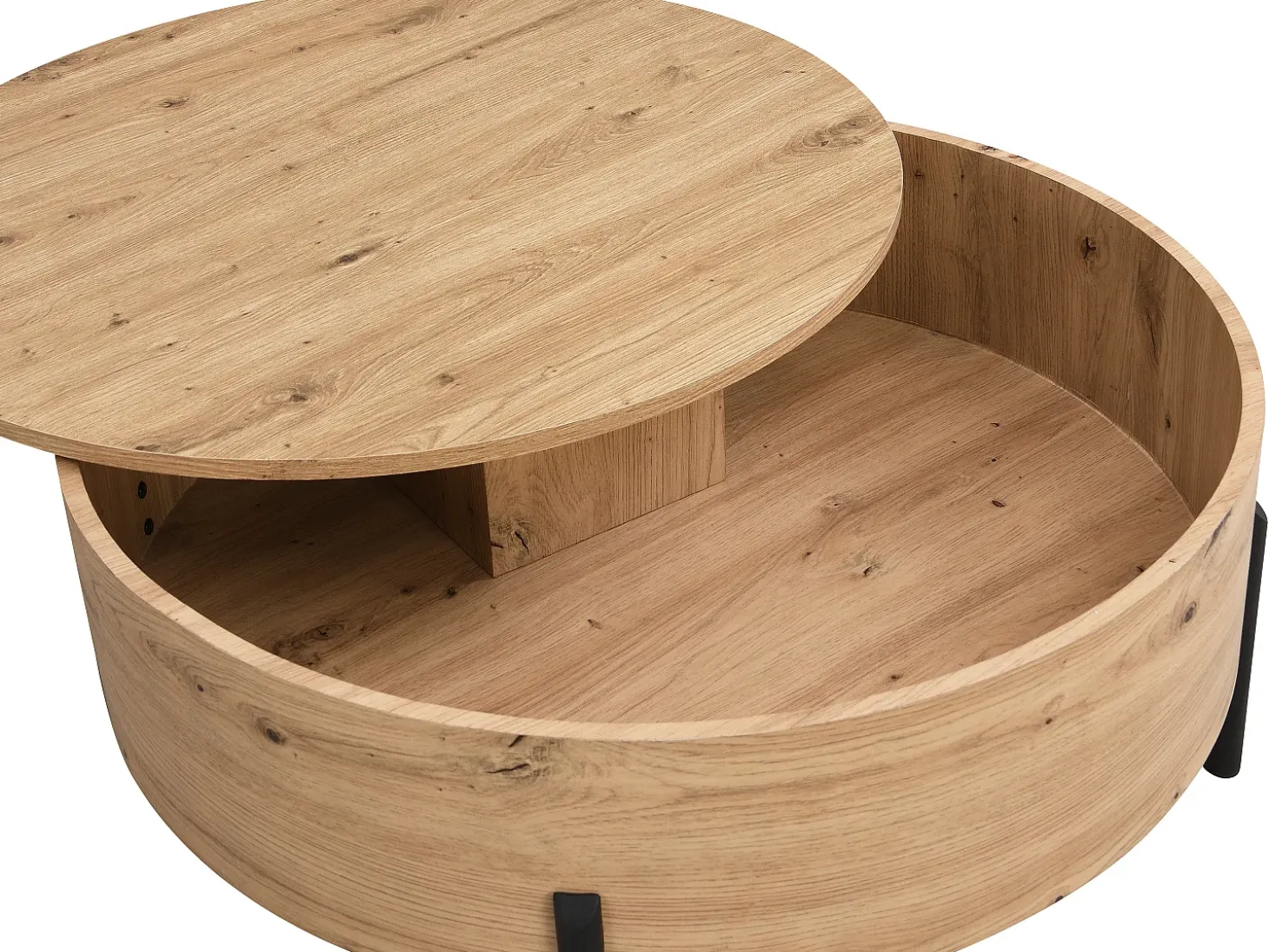 Mesa de centro con tablero giratorio en MDF y acero - Natural - YEMELIA