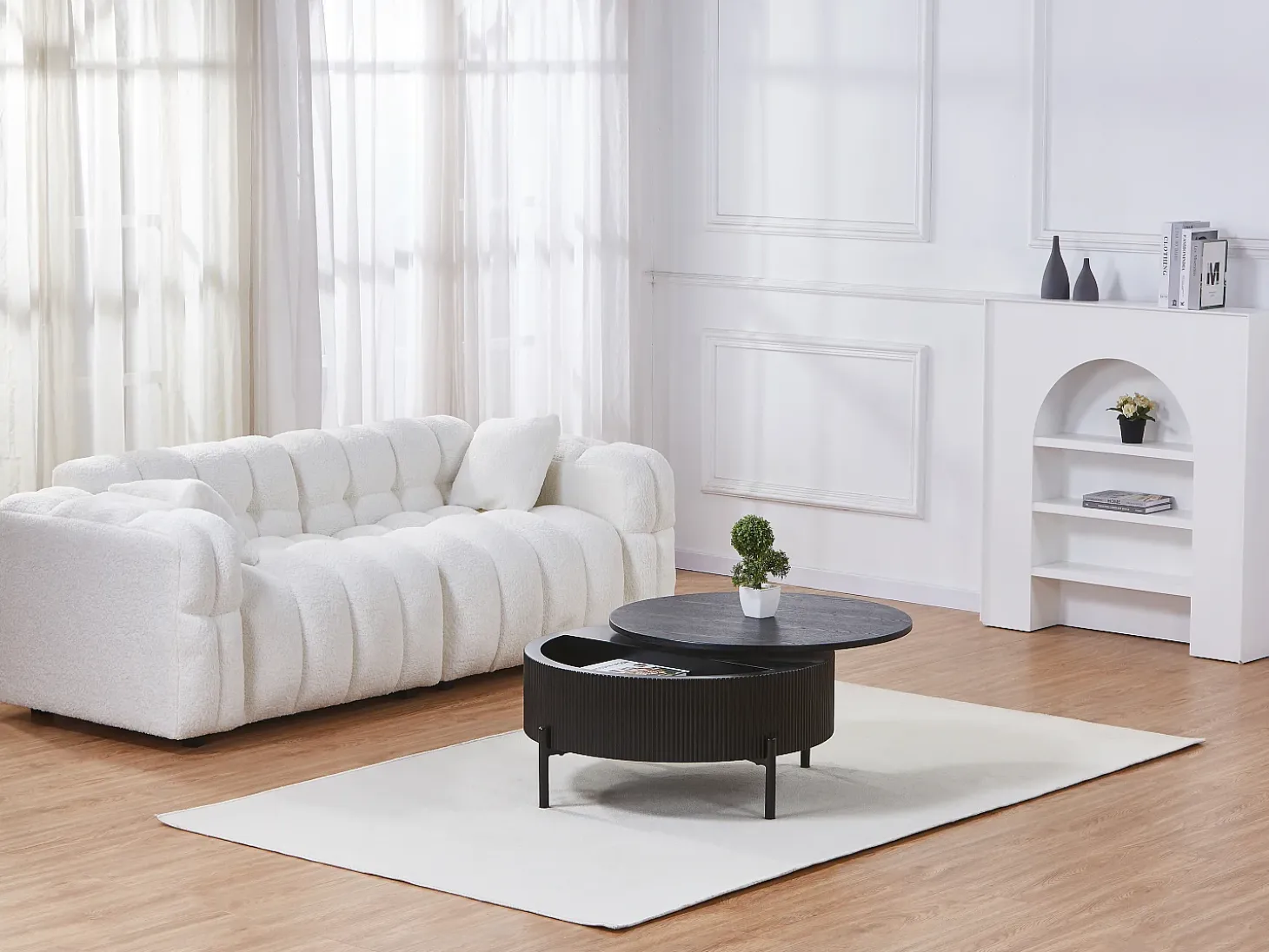 Mesa de centro con tablero giratorio chapado de fresno - Negro - NORVANE