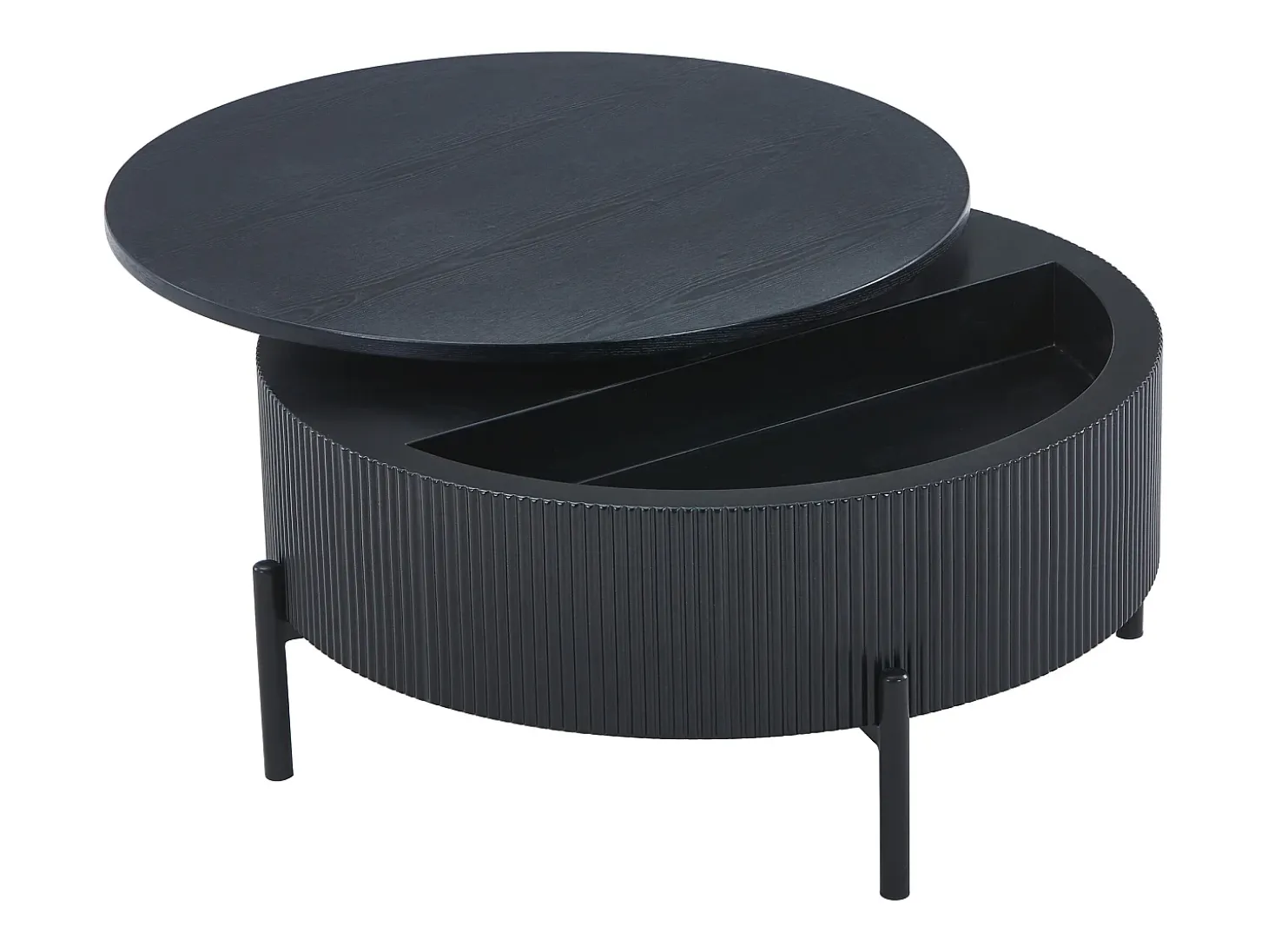 Mesa de centro con tablero giratorio chapado de fresno - Negro - NORVANE