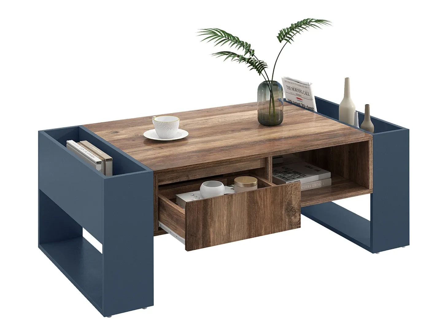 Mesa de centro con un cajón - estilo industrial - Marrón y Negro