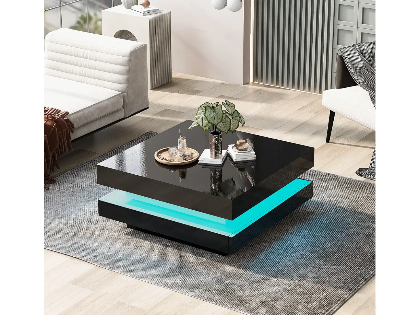 Mesa de centro contemporánea con LED en 16 colores - forma cuadrada - Negro