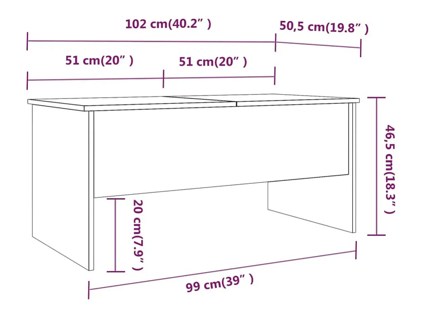 Mesa de centro contrachapado roble ahumado 102x50,5x46,5 cm