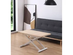 Mesa de centro convertible en mesa de comedor de 49-76x110-114x57-110 cm pata blanca Xana