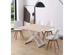 Mesa de centro convertible en mesa de comedor de 49-76x110-114x57-110 cm pata blanca Xana